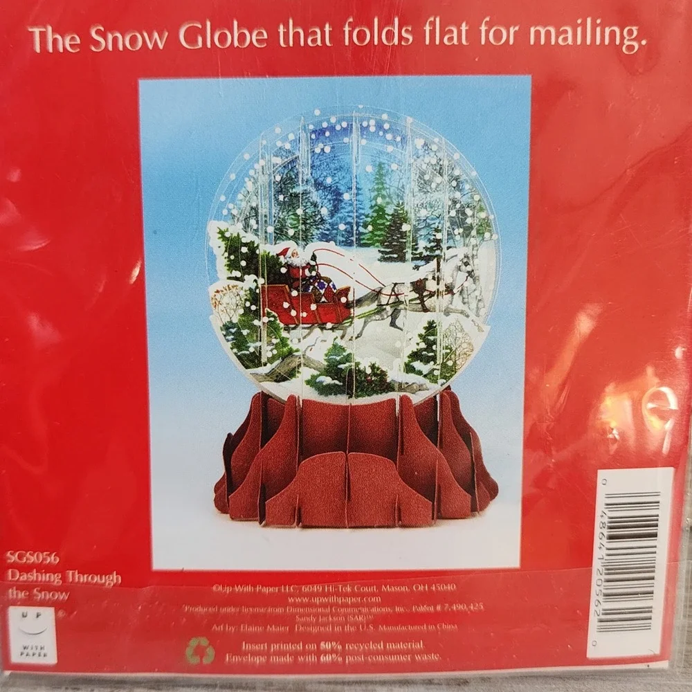Up With Paper Dashing Through the Snow Pop-Up Snow Globe Greeting Card SGS056